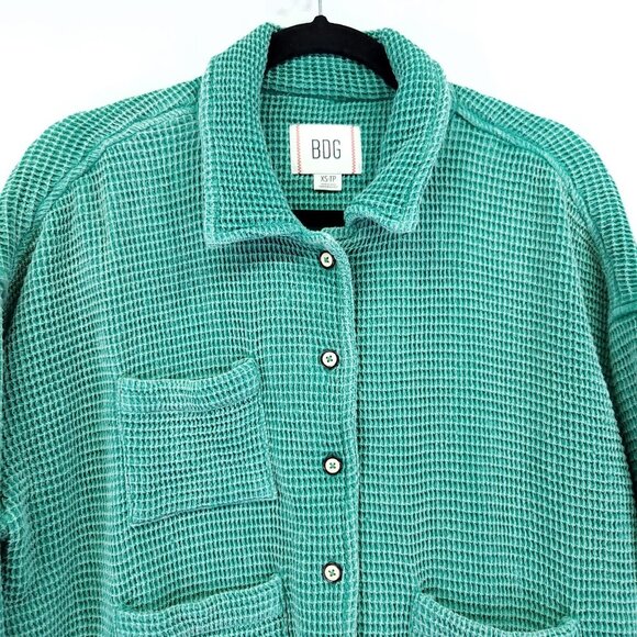 BDG Jersey Chore Waffle Jacket Size XS Oversized Cropped Boxy Button Front - Picture 4 of 13